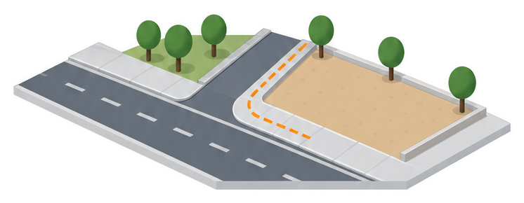 計画図の板と道の模型と市役所のイラスト