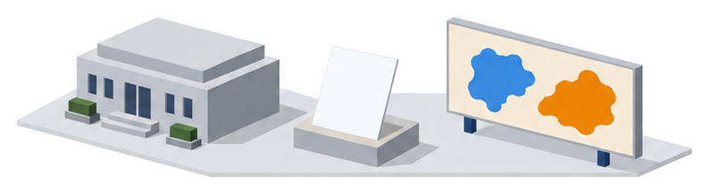 申請書と地図の板と官庁の建物のイラスト