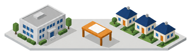 庁舎と書類と住宅のイラスト