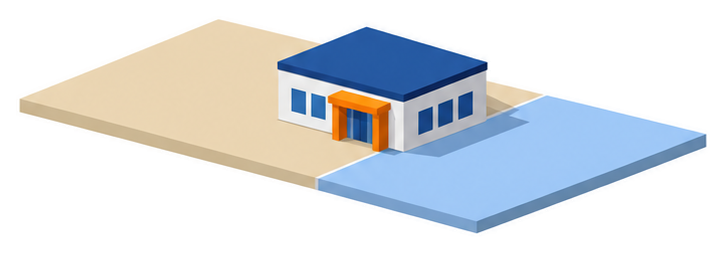 線で分けた敷地と低い建物のイラスト