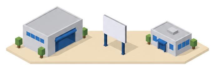 大きな建物と広い敷地のイラスト