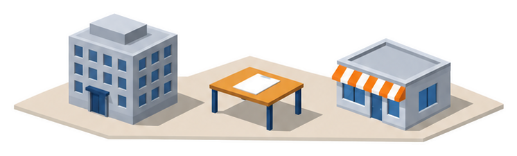 会社の建物と書類のイラスト