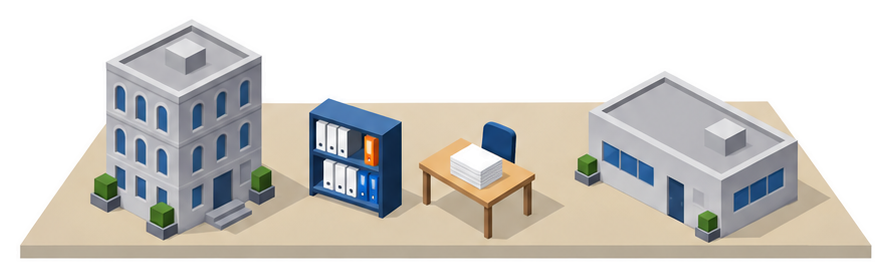 事務所と書類棚のイラスト