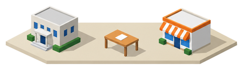役所の建物と書類のイラスト