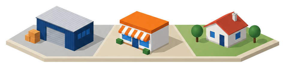 工場と店舗と住宅のイラスト