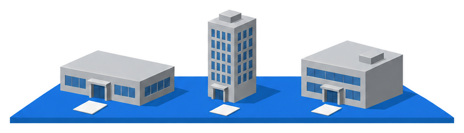 三つの事務所の建物のイラスト