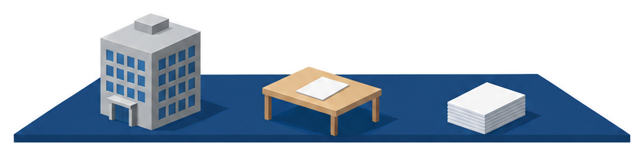 書類の束と机のイラスト