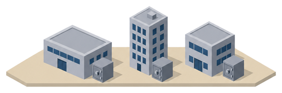 三つの事務所の建物のイラスト