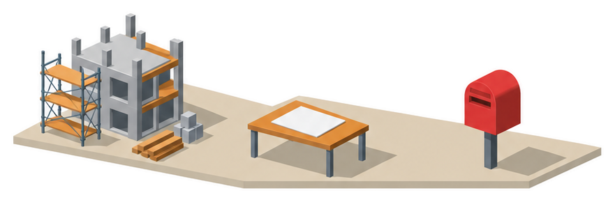工事中の建物と届出用紙のイラスト