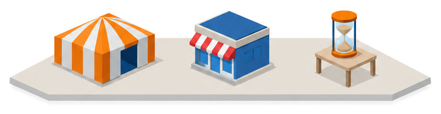 縞模様のテントと店舗のイラスト