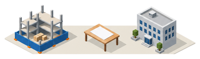 工事中の建物と書類のイラスト