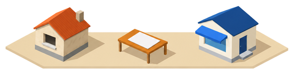 用途を変えた建物と窓のイラスト