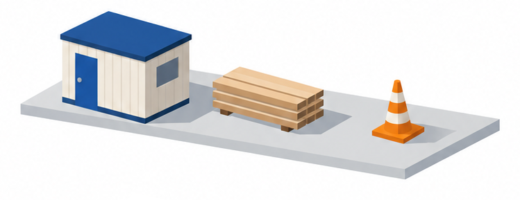 仮設の建物と資材のイラスト