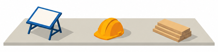 製図台と作業用ヘルメットのイラスト
