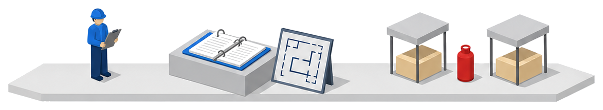 点検表を持った人が会場の配置図と一緒に露店の並びを確かめている様子