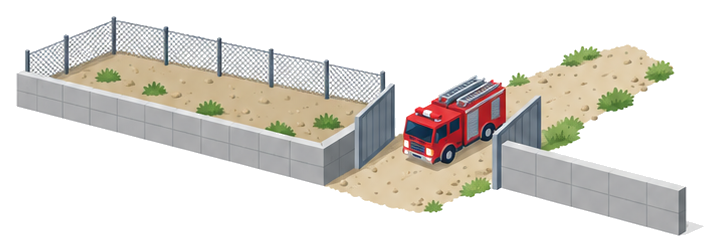 私有地を通行する消防車のイラスト