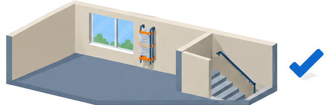 階段が１つしかない小規模な建物フロアの断面