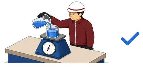 円形ゲージに液体を注いで確認する人物